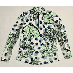XIX Palms X Tribal Monster Leaf Sleeve 1/4 Zip Pullover Golf Vented Petite Small